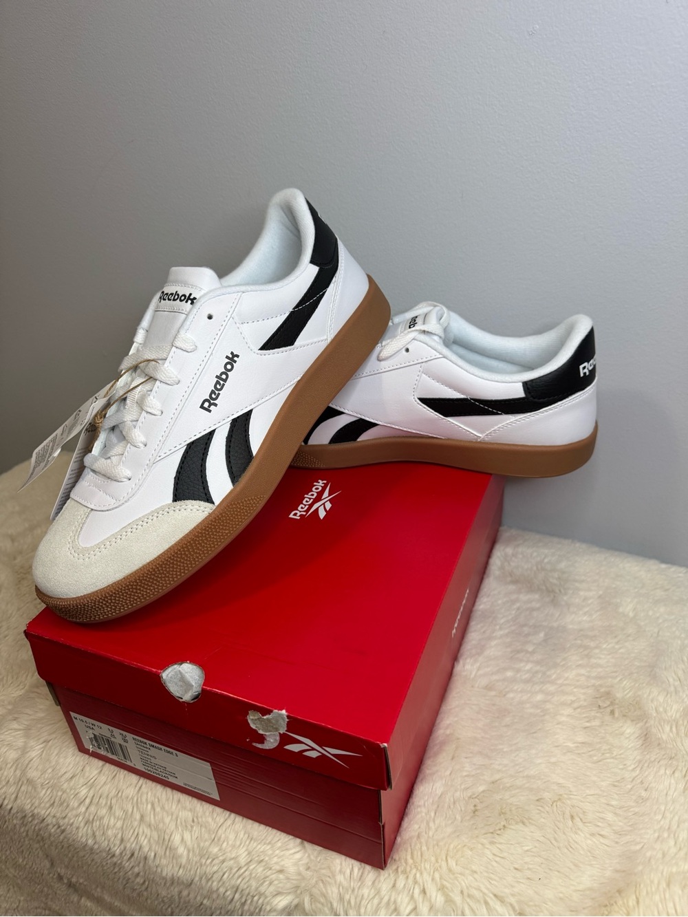 Reebok Men's White, Black & Gum Court-Style Sneakers
